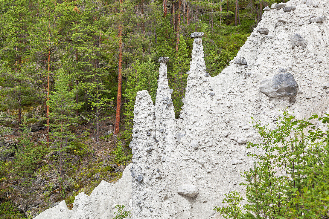 Erdpyramiden Kvitskriuprestene im Uldalen am Rande des Rondane Nationalpark, bei Sel, Oppland, Østlandet, Südnorwegen, Norwegen, Skandinavien, Nordeuropa, Europa