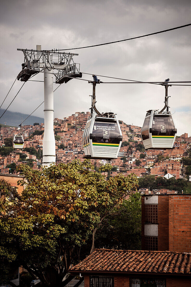 cable cars as part of public transportation connecting the slums of Medellin, Departmento Antioquia, Colombia, Southamerica