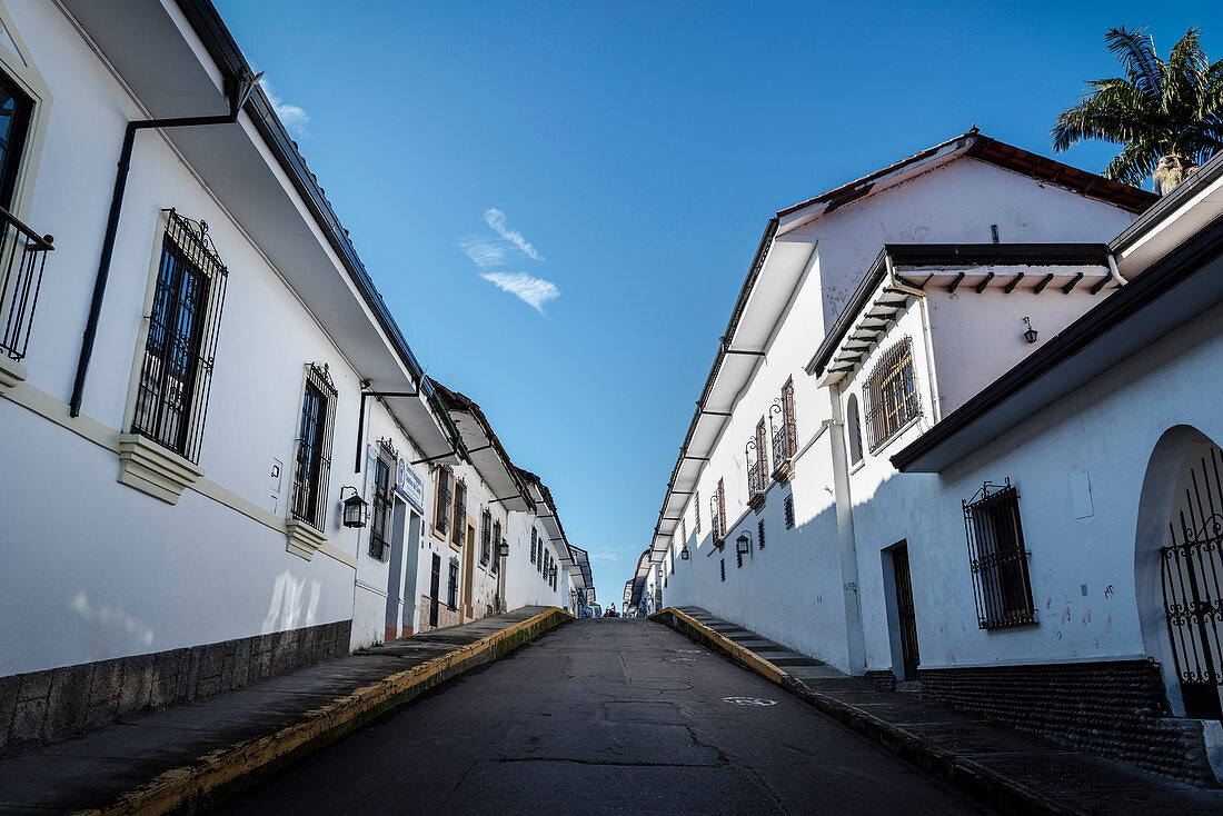 koloniale, weiße Häuser in Popayan, Departmento de Cauca, Kolumbien, Südamerika