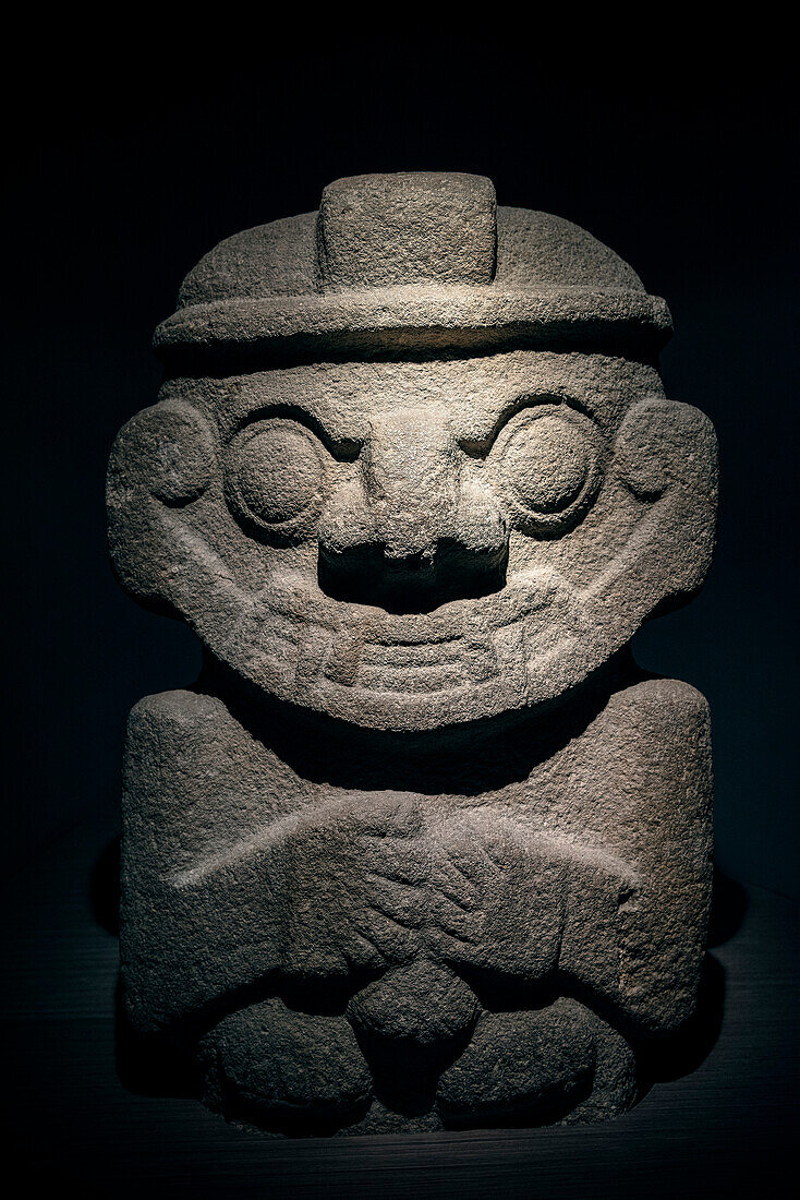 pre-Colombian stone sculpture from San Agustin at gold museum (Museo del Oro), capital Bogota, Departmento Cundinamarca, Colombia, Southamerica