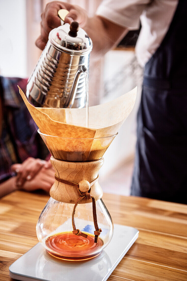 stylish coffee procedure at Cafe, capital Bogota, Departmento Cundinamarca, Colombia, Southamerica