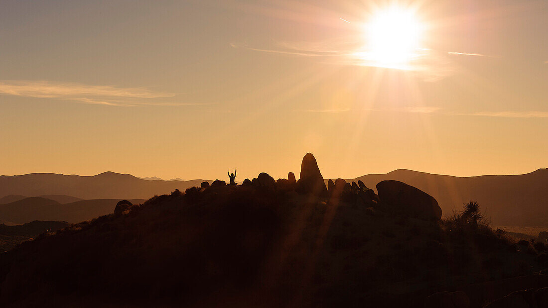 Early morning yoga session, Joshua-Tree National Parc, California, USA