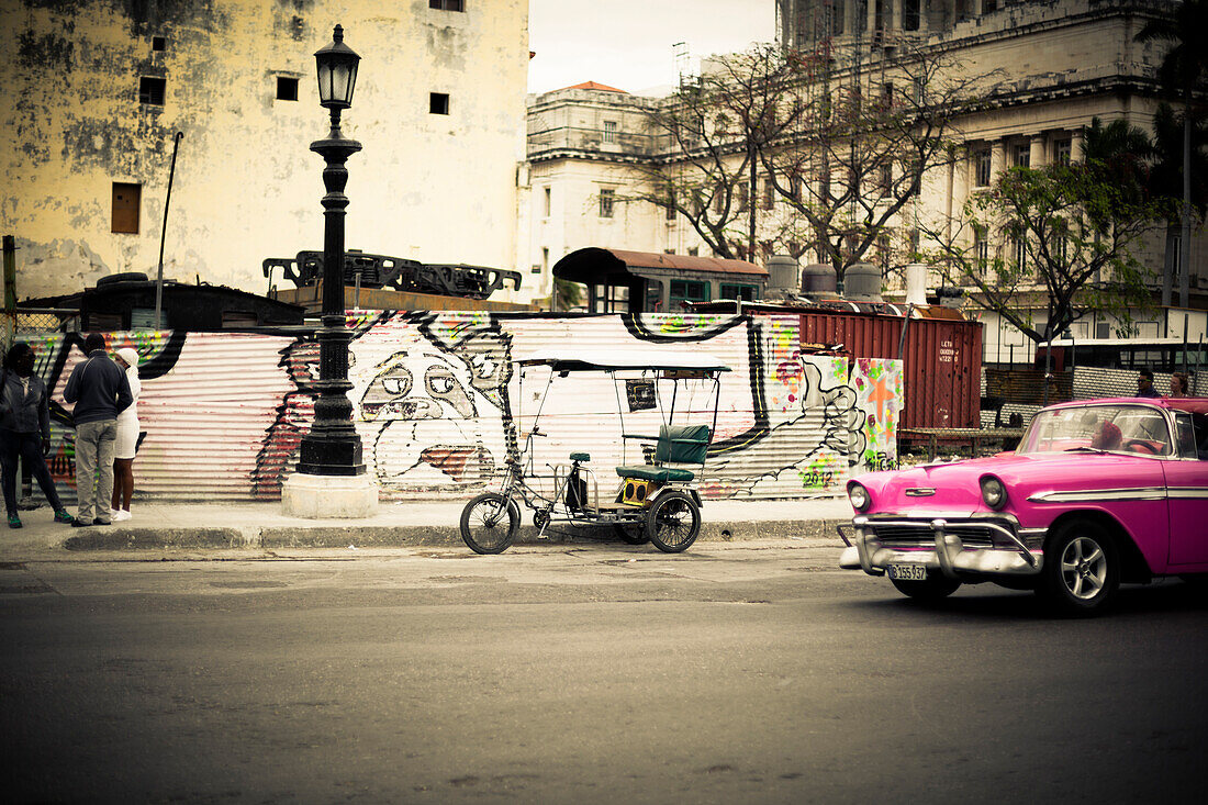 Pink vintage car, Havana, Cuba, Caribbean, Latin America, America