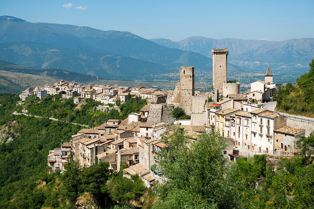 The mountain village of Pacentro is dominated by the towers of the Cantelmo castle