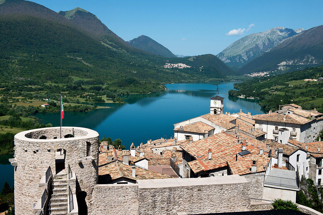 View from Barrea over the Lago di Barrea an the fringe of the Abruzzi National Park