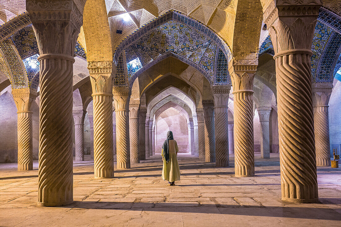 Vakil Mosque at night in Shiraz, Iran, Asia