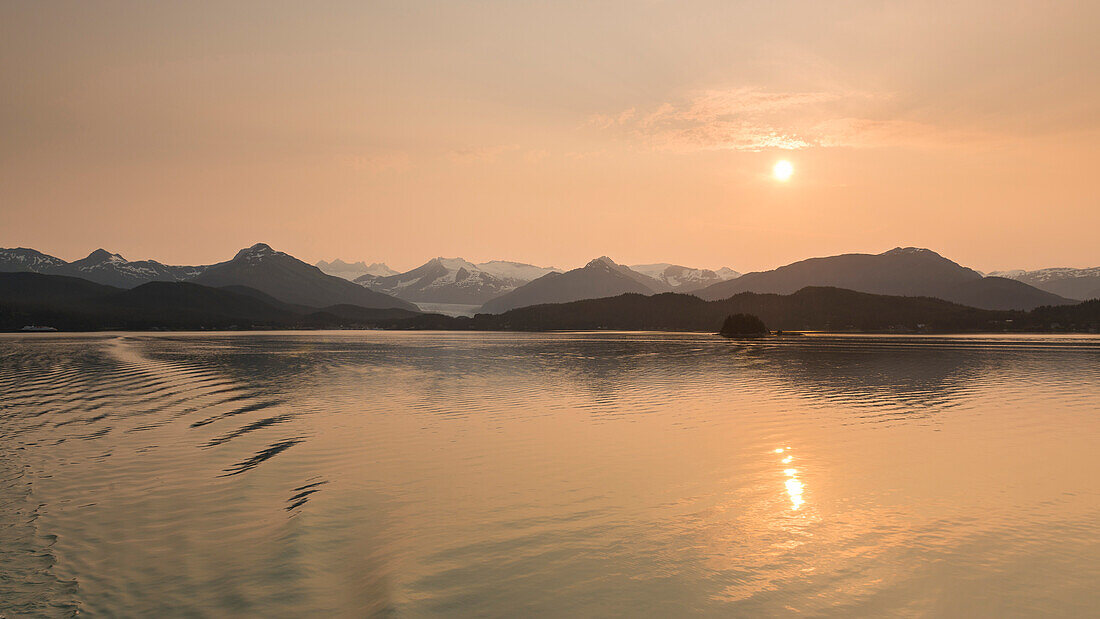 Auke Bay and Juneau during midnight sun, Alaska, USA