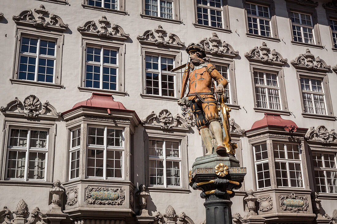 statue of william tell in the town centre of schaffhouse, hero of swiss independence, schaffhausen, canton of schaffhausen, history, switzerland, helvetic confederation