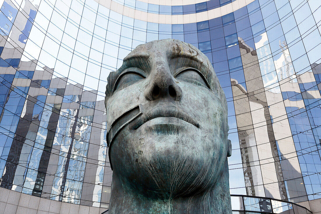 Paris. District of Defense. Valmy plaza. Sculpture representing a human face.