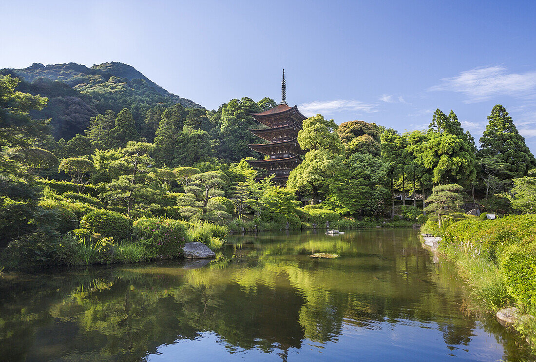 Japan, Yaamaguchi City, Kozan-Koen Park, Pagoda at Kuriku-Ji