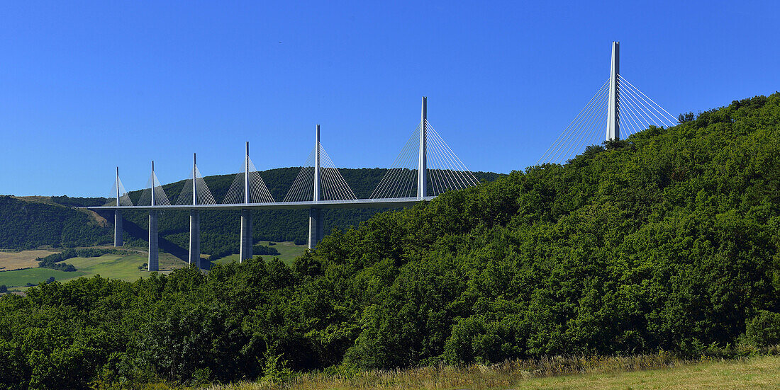 Europe, France, Millau Viaduct spanning the Tarn valley in the Aveyron; Mandatory credit: Architecte Sir Norman Foster (ADAGP)