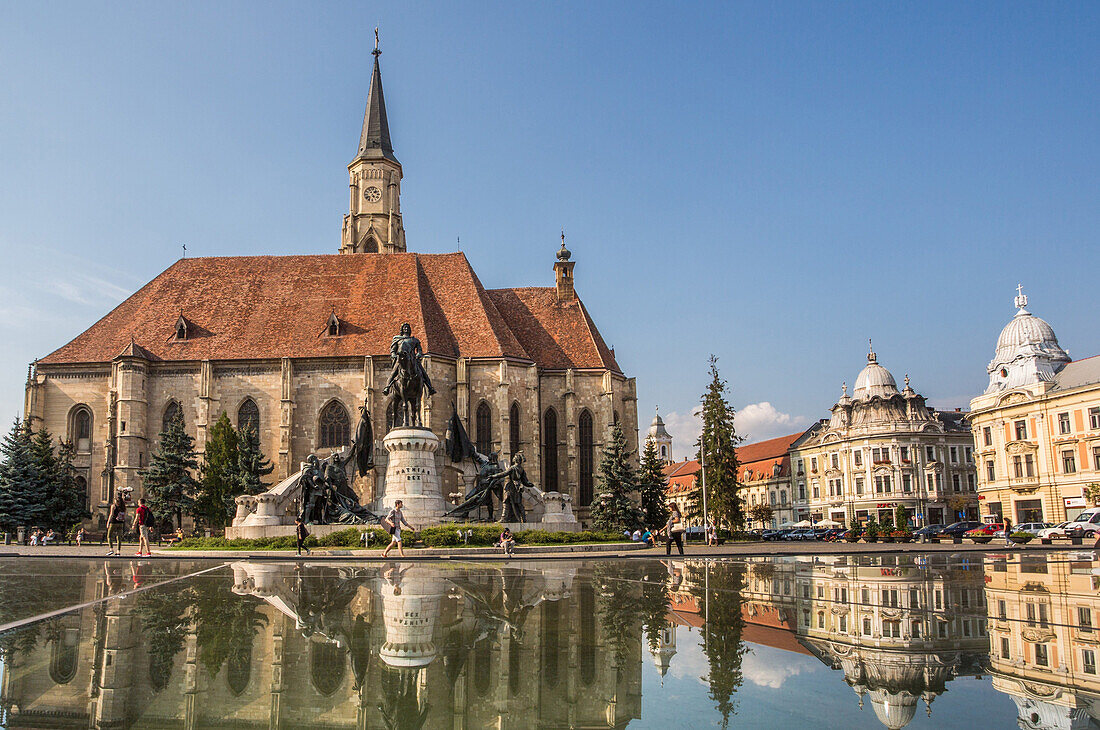 Romania, Transilvania, Cluj Napoca City, Mathia Rex Monument, St. Michaela´s Church, Unirii Square