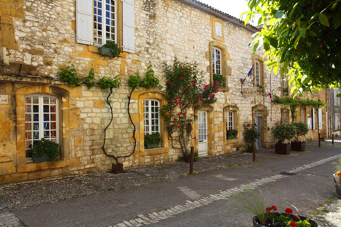 France, Nouvelle Aquitaine, Dordogne department (24), Monpazier, medieval village, the city hall, (Most beautiful village of France)