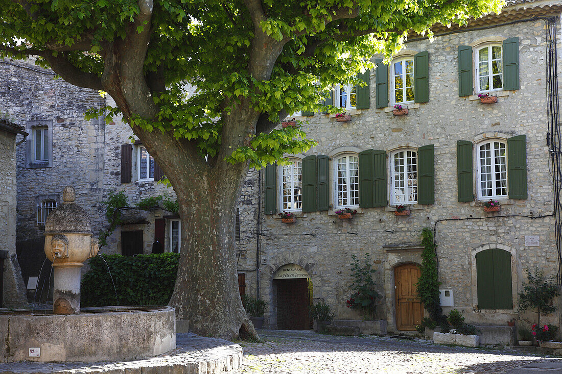 France, Provence Alpes Cote D'azur, Vaucluse (84), Vaison La Romaine, medieval city, Vieux marche square