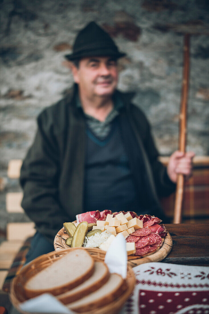 Local with Tyrolean snack plate, E5, Alpenüberquerung, 4th stage, Skihütte Zams,Pitztal,Lacheralm, Wenns, Gletscherstube, Zams to  Braunschweiger Hütte, tyrol, austria, Alps