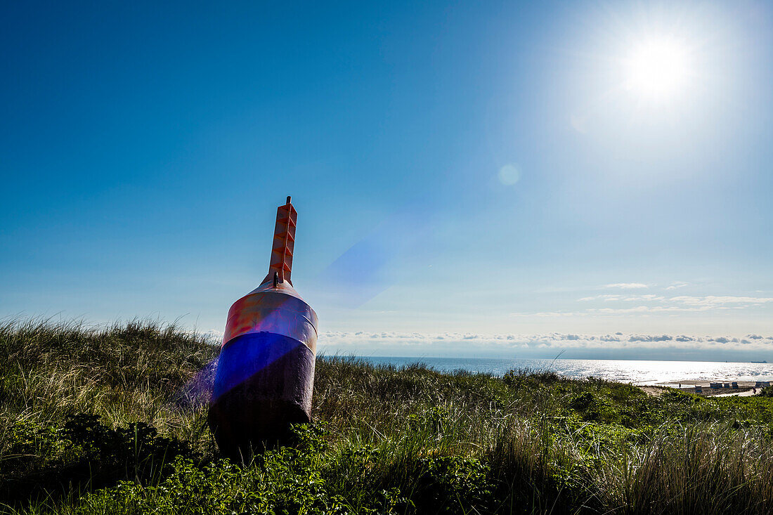 Navigational sign in the dunes, Wangerooge, East Frisia, Lower Saxony, Germany