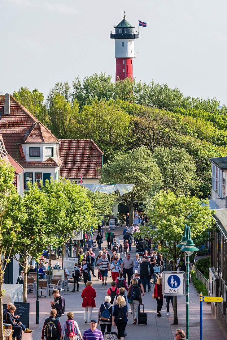 View from Café Pudding into Zedeliusstraße, Wangerooge, East Frisia, Lower Saxony, Germany