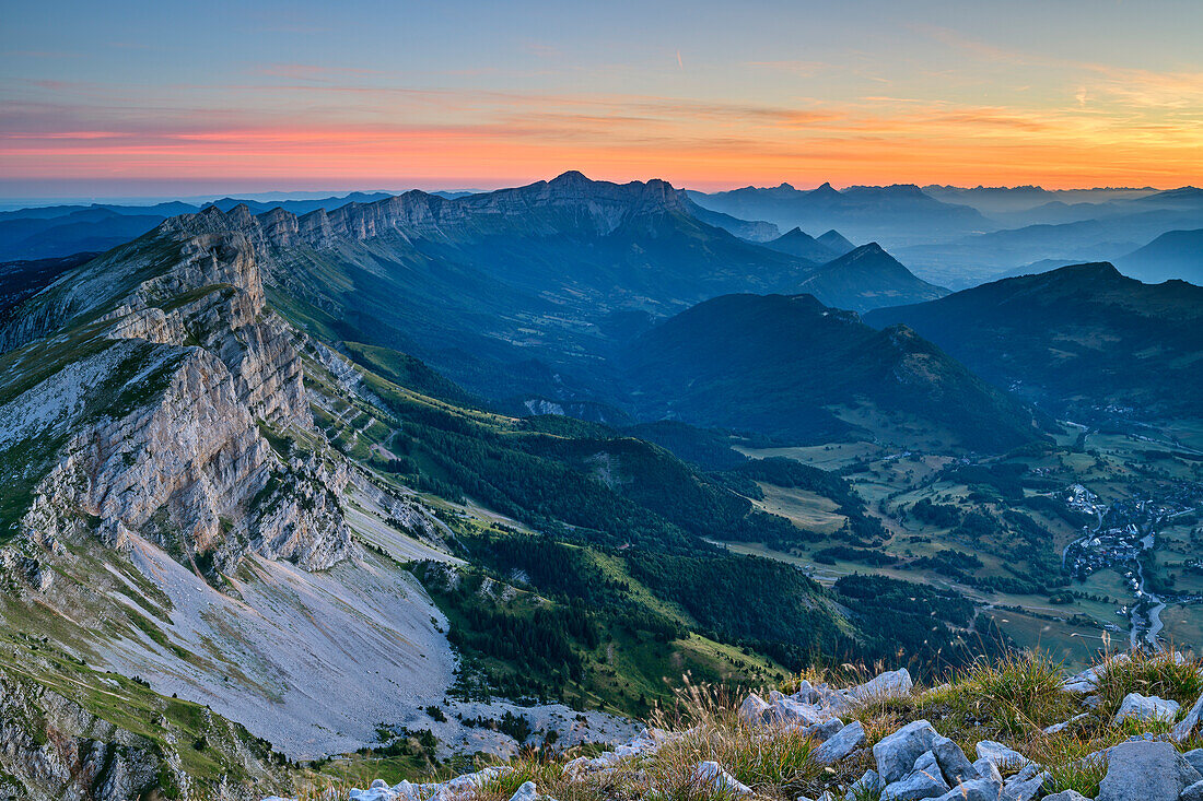 Morning Mood over the mountains of the Vercors with mouche role in the background, from the Grand Veymont, Vercors, Dauphine, Dauphine, Isère, France