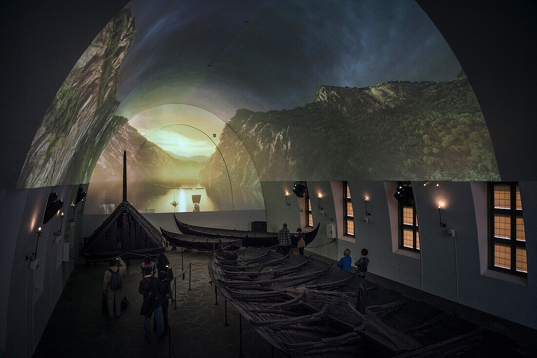 projection at arch of Viking Ship Museum Vikingskipshuset in Oslo, Norway, Scandinavia, Europe