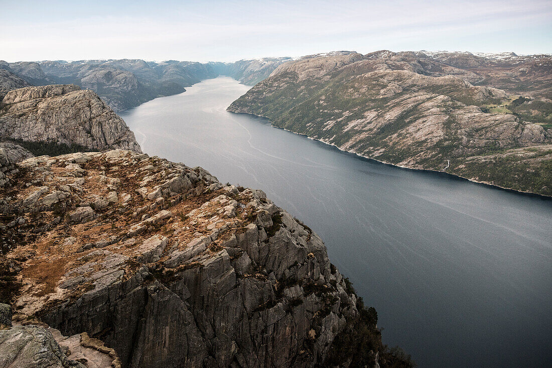 view at Lysefjord at Preikestolen, Rogaland Province, Norway, Scandinavia, Europe