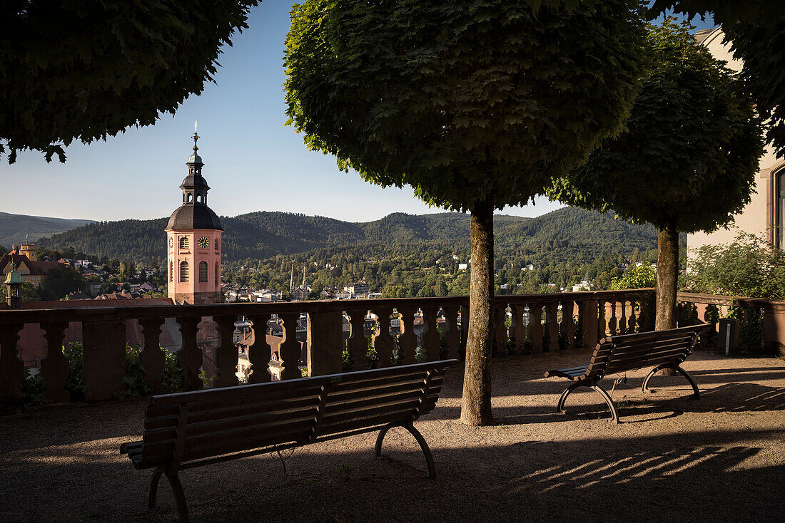 panoramic view over Baden-Baden with church in front, spa town, Baden-Wuerttemberg, Germany