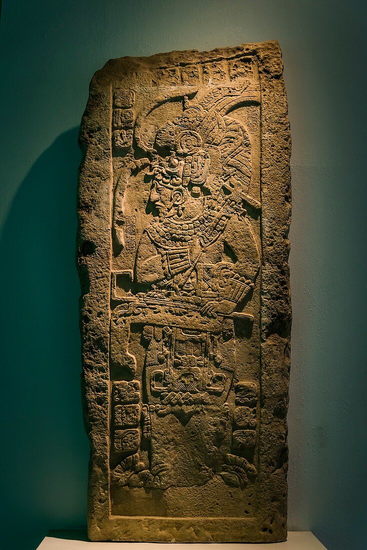 Pre-Hispanic Art Museum Rufino Tamayo, Stela of a priest, Classic Maya period, Campeche, 200-750 AD, Oaxaca, Mexico.