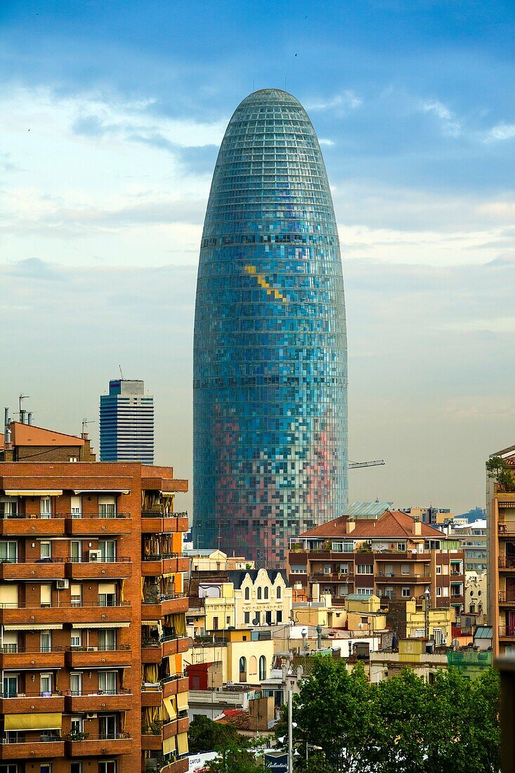 Torre Agbar, modern office building Barcelona Spain the cosmopolitan capital of Spainâ.s Catalonia region, is known for its art and architecture. The fantastical Sagrada Família church and other modernist landmarks designed by Antoni Gaudí dot the city. M