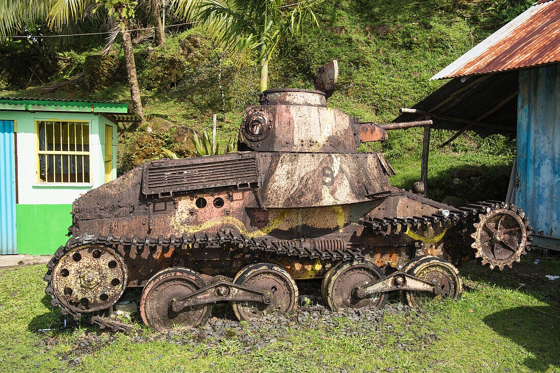 This Japanese tank at the Lidorkini Museum is a relic of the WWII occupation of the island, Pohnpei Island, Pohnpei, Federated States of Micronesia, South Pacific