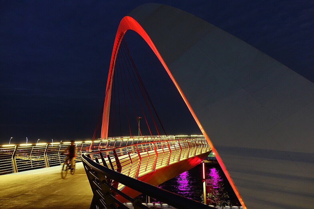 Tolerance Bridge, Night, Cyclist, Dubai, UAE, United Arab Emirates