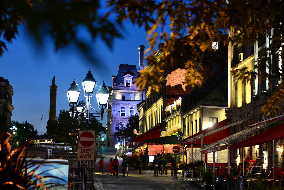 Nightspot to Place Jacques-Cartier from the harbour, Montreal, Quebec, Canada