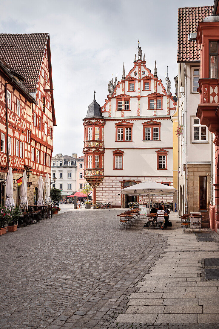 historic buildings at market place of Coburg, Upper Franconia, Bavaria, Germany