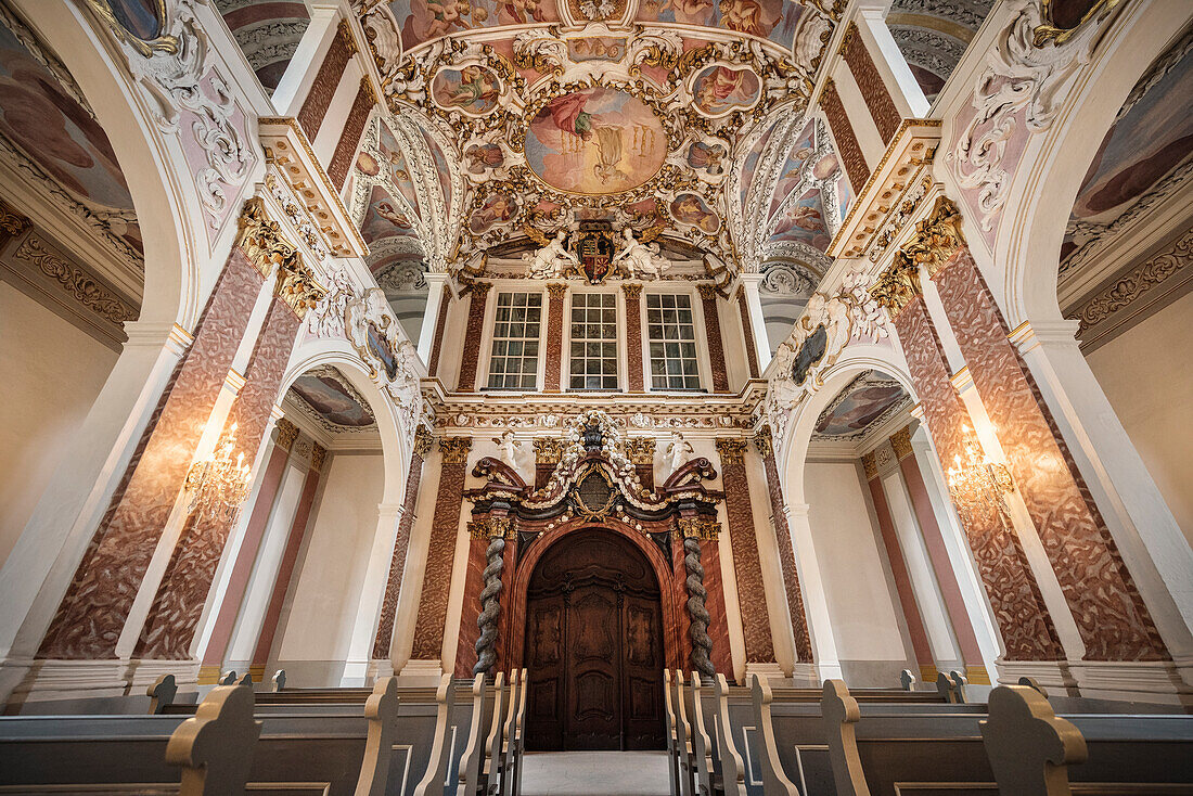 Stuck und Verzierungen in Schlosskirche, Coburg, Oberfranken, Bayern, Deutschland