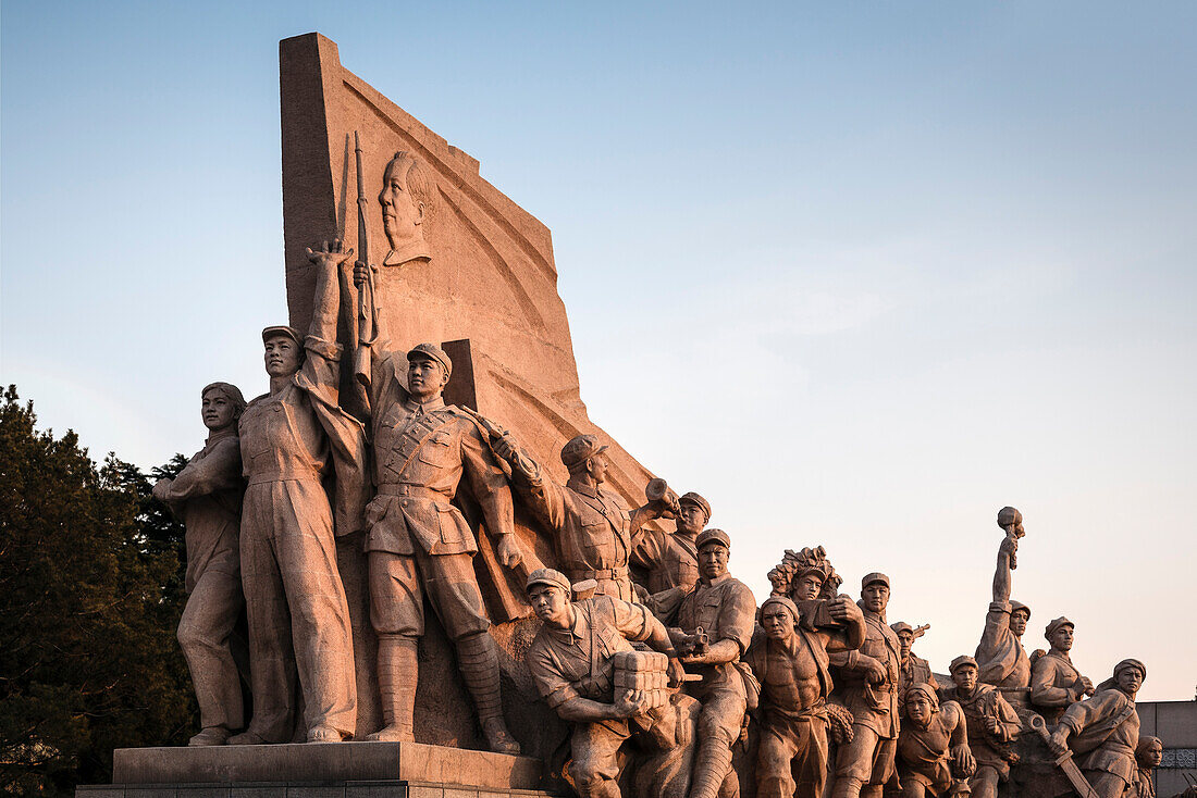 communist monument in front of Chairman Mao Zedong Memorial Hall, Tiananmen Square, Beijing, China, Asia