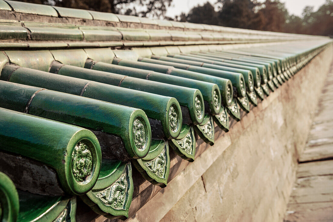 Dragon engravings at the wall of Temple of the Heaven Park, Beijing, China, Asia, UNESCO World Heritage