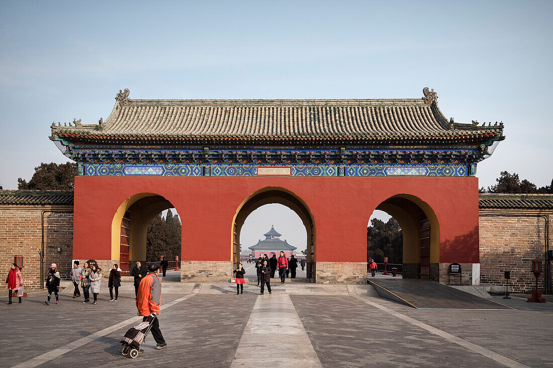 Eingang zum Himmelstempel, Himmelsaltar, Bezirk Chongwen, Peking, China, Asien, UNESCO Welterbe
