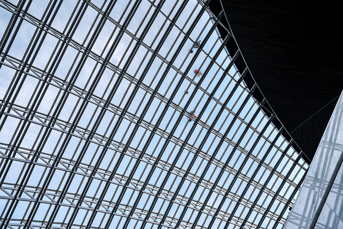 window cleaners at roof of National Centre for the Performing Arts, National Grand Theatre, Beijing, China, Asia, Architect Paul Andreu