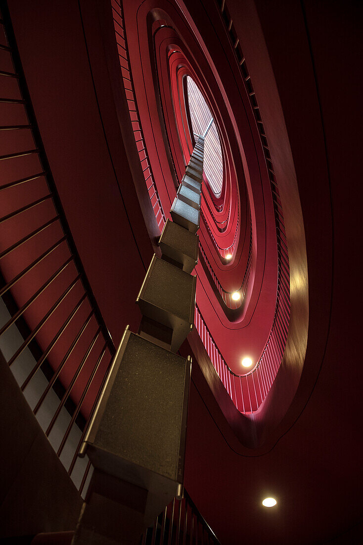 red stairways at interior of National Centre for the Performing Arts, National Grand Theatre, Beijing, China, Asia, Architect Paul Andreu