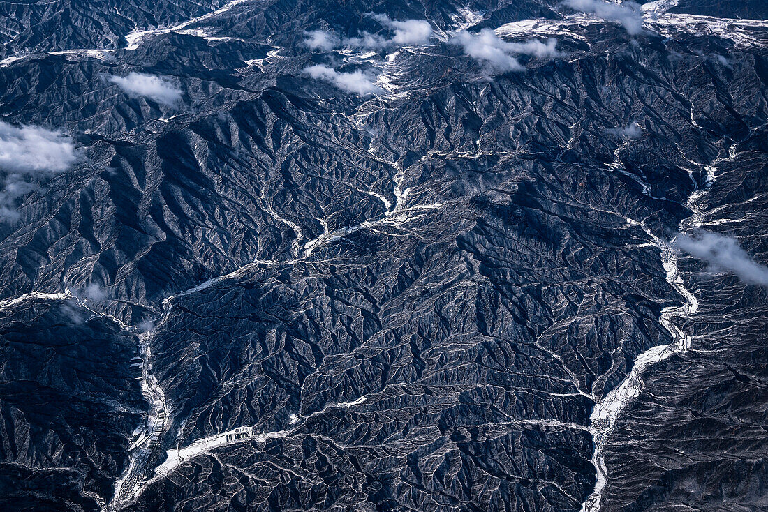 Aerial at mountains nearby Beijing, China, Asia