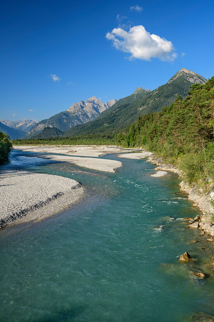 River Lech and valley of Lech with Allgaeu Alps, Lechweg, Forchach, valley of Lech, Tyrol, Austria