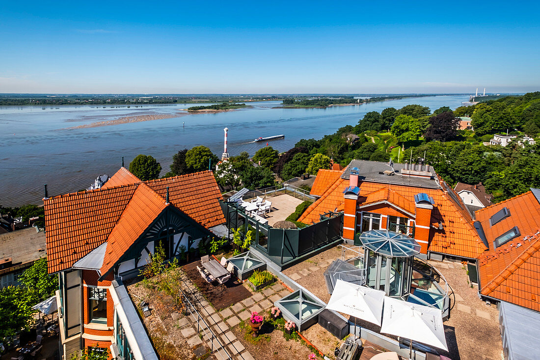 View from the Süllberg of Blankenese and the river Elbe, Hamburg, North Germany, Germany