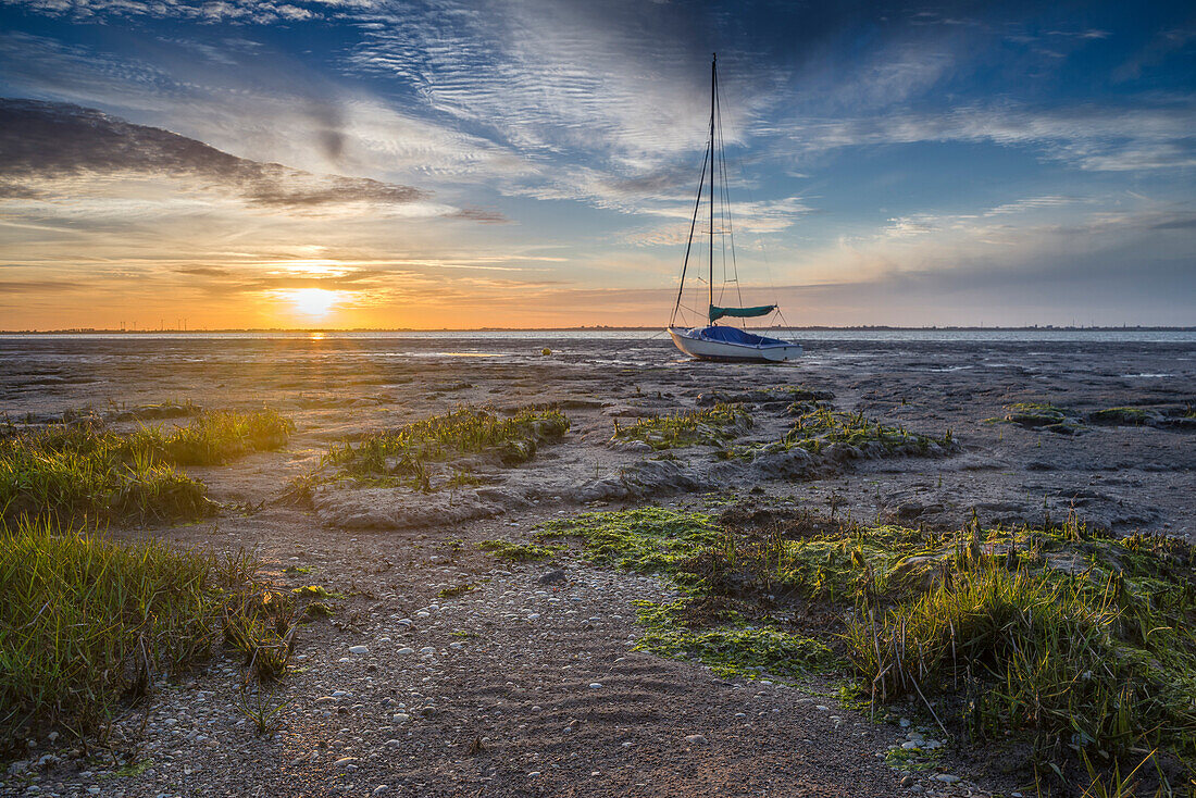 wadden sea, sailboat, sunset, Dangast, Varel, Friesland - district, Lower Saxony, Germany, Europe