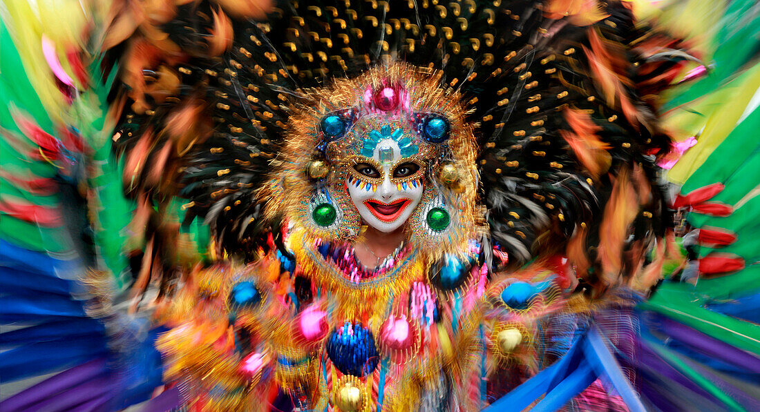 Dancer in motion, Masskara Festival, Bacolod, Bacolod, Negros Island, Philippines, Asia