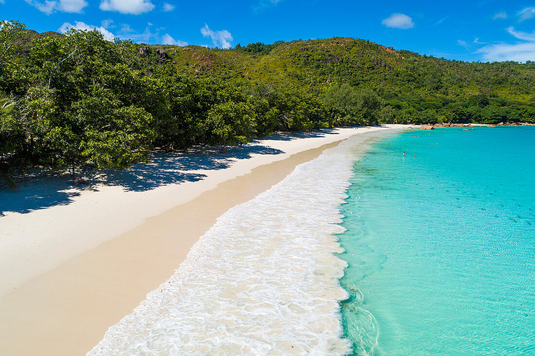 Aerial view of Anse Lazio beach. Praslin island, Seychelles, Africa