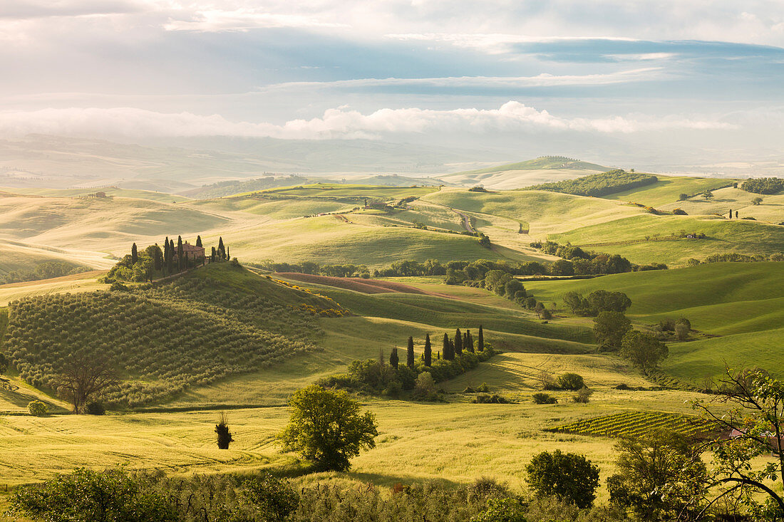 Rolling hills in Orcia valley, Siena province, Tuscany, Italy