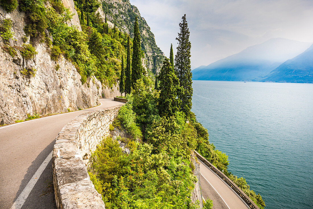 Scenic Strada della Forra on the west coast of GArda Lake near Tremosine. Brescia Province, Lombardia, Italy