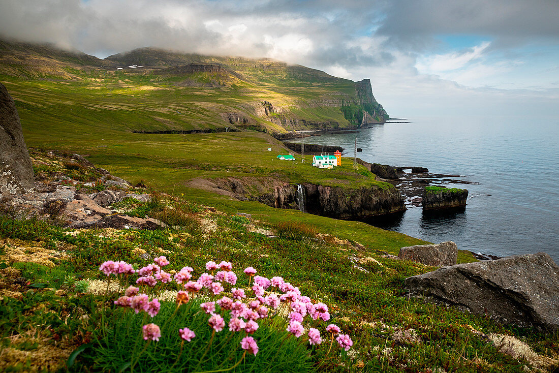 Der Leuchtturm Hornbjargsviti auf Hornstrandir. Westfjorde. Island