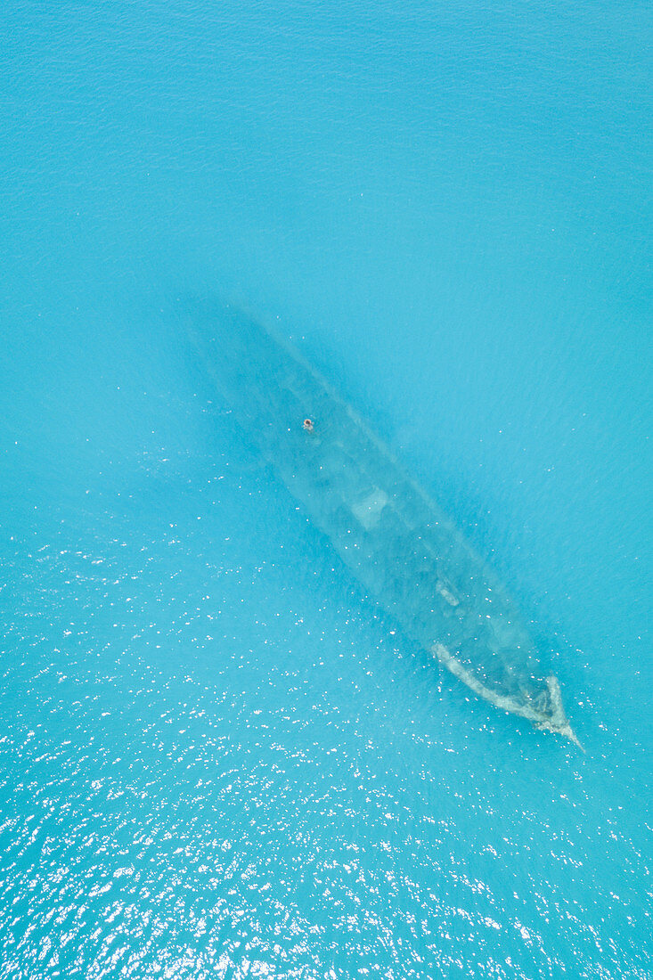 Wreck of a ship submerged in sea, Deep Bay, Antigua, Antigua and Barbuda, Caribbean, Leeward Islands, West Indies