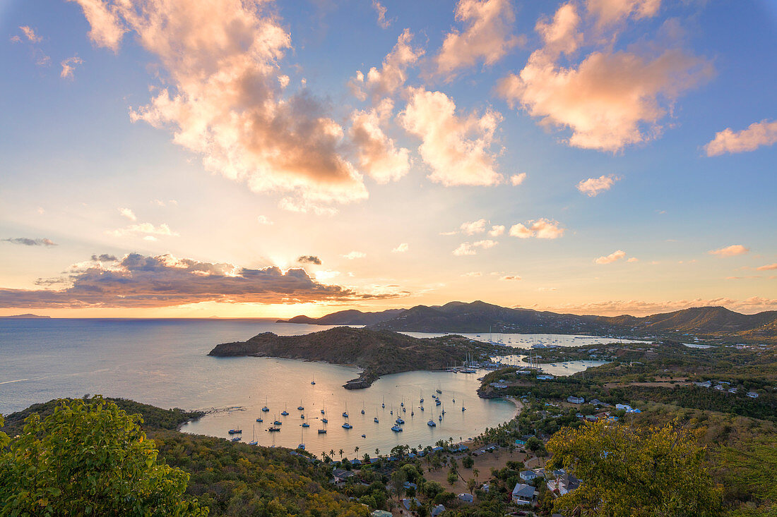 Overview of the English Harbor from Shirley Heights, Antigua, Antigua and Barbuda, Caribbean, Leeward Islands, West Indies