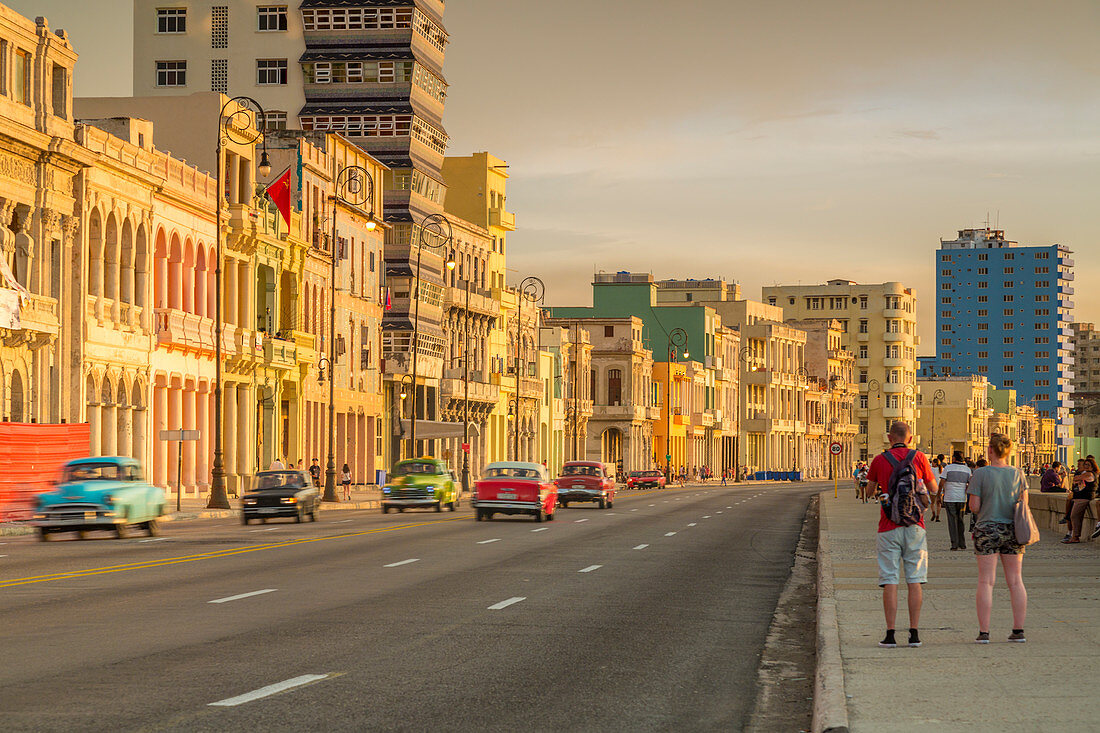 Sunset on the coastal area of Malecon, Old Havana, Havana, Havana Province, Cuba