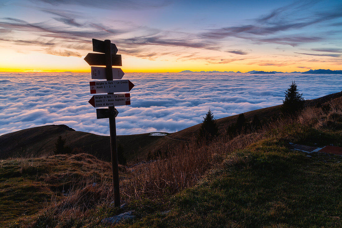 Sunset from Mount Guglielmo above the Clouds, Brescia province, Lombardy district, Italy
